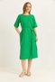 Pocket Belt Detailed Slit Woven Linen Dress Green