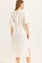 Pocket Belt Detailed Slit Woven Linen Dress White - 4
