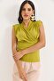 Double Breasted Collar Padded Zero Sleeve Blouse Green - 3