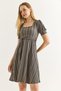 Square Collar Wrinkle Fabric Midi Length Smoked Dress with Belt - 3