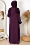 Cape Sequin Detailed Evening Dress Plum - 4