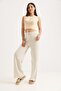 Waist-Tie Wide Leg Line Patterned Trousers Mink - 2
