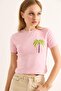 Crew Neck Short Sleeve Crop Blouse Pink