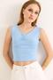 Lace Gathered Crop Blouse Blue - 3