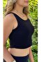 Women's Black Basic Rib Tank Crop – Lycra Sports Top - 2