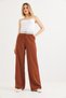 Wide Leg Trousers with Waist Stripe Brown - 3