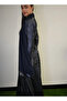 Midnight Glitz Navy Blue Satin Foil Abaya - 3