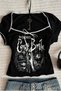 Black  Bride Stitch Detail Ribbon Y2K Short Sleeve Crop - 2