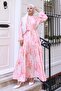 Patterned Hijab Dress Pink 568 - 4