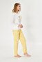 Women's 100% Cotton Fabric White Yellow Rabbit Pattern Crew Neck Long Sleeve Pajamas Set - 4