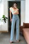 Women's Blue Snow Wash High Waist Modern Lycra Wide Leg Jeans