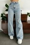 Young Girl's Blue Washed High Waist Stretchy Modern Loose Leg Jeans - 3
