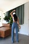 Light Blue Snow Wash High Waist Flexible Stylish Wide Leg Jeans - 2