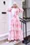 Patterned Hijab Dress Pink 573 - 4