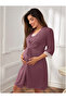 Maternity and Postpartum Nursing-Suitable Lace Detail Strappy Midi Robe Nightgown Set - 3
