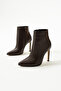 10.5 cm Coffee Skin Pointed Toe Women's Heeled Boots - 4