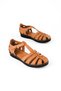 Verla Women's Genuine Leather Cage Detailed Velcro Sandals-Tan - 3