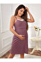Maternity and Postpartum Nursing-Suitable Lace Detail Strappy Midi Robe Nightgown Set - 5