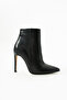 10.5 cm Black Skin Pointed Toe Women's Heeled Boots - 4