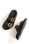 Zaris Black Genuine Leather Double Buckle and Gold Studded Women's Slippers - 3
