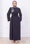 Pearl Flower Motif Belted Ferace Smoked Hm2720