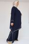 47064 Plus Size Stone Print Detail Sandy Chiffon Pants Suit - Navy Blue - 4