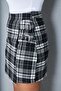Women's Black Plaid Buckle Detailed Mini Skirt Dm2029 - 4