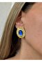 Sihra Accessories Steel Nail Model Blue Color Oval Earrings - 4