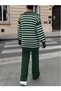 Women's Green (Emerald) Trucker Collar Striped Knitwear Set - 2