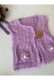 Hand Knitted Lilac Floral Baby Vest |   Handmade |   Baby Girl - 3