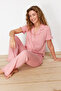 Gül Kurusu %100 Pamuklu Fırfır Detaylı Örme Pijama Takımı THMSS24PT00223