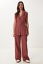Women's Burgundy Linen Vest Pants Suit No00025