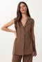 Women's Brown Linen Vest Pants Suit No00025 - 3