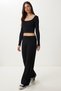 Women's Black Ribbed Knitwear Trousers Kİ00096 - 2