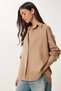 Women's Beige Oversize Linen Shirt Pb00053 - 2