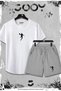 2-Piece Basketball Player Slim Fit White Tshirt - Gray Shorts Set
