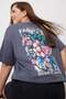 Antrasit Oversize Fit %100 Pamuk Ön ve Arka Baskılı Örme Büyük Beden T-Shirt TBBSS25BF00002