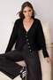 Black Soft Textured Sleeve Embroidery Detail Knitwear Cardigan Twoaw26Hi00120 - 2