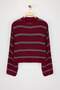 Bordo Crop Basic Geniş Kalıp Çizgili Triko Kazak TWOAW23KZ00390 - 5