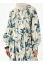 Patterned Gathered Collar Modest Dress - Blue - Refka - 5