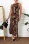 Women's Brown Crew Neck Sleeveless Slit Long Dress ARM-23Y001090 - 2