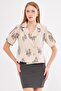 Women's Smoked Linen Look Patterned Crop Short Sleeve Jacket with Slit Sleeves Arm-24Y001095 - 2