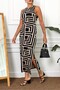 Women's Beige Crew Neck Sleeveless Slit Long Dress ARM-23Y001090 - 4