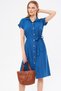 Women's Dark Blue Belted Short Sleeve Shirt Dress ARM-19Y001068 - 4
