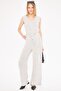Women's White-Black Double-Breasted Collar Shoulder Rubber Detail Back V Belted Long Jumpsuit Arm-24Y001049 - 2