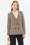 Women's Beige Striped Four-Button Cashmere Jacket ARM-24K001037