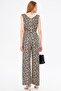Women's Beige Double Breasted Collar Shoulder Rubber Detailed Back V Belted Long Jumpsuit ARM-24Y001049 - 6