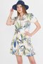 Women's Cream Judge Collar Sleeve Tie-Up Elastic Waist Belt Short Dress Arm-25Y 001033 - 5