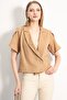 Women's Camel Sleeve Slit Detailed Crop Short Sleeve Jacket Arm-24Y001048 - 5