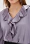 Women's Gray Frilly Collar, Gathered Shoulder, Elastic Sleeve Cotton Satin Blouse ARM-22K001059 - 7